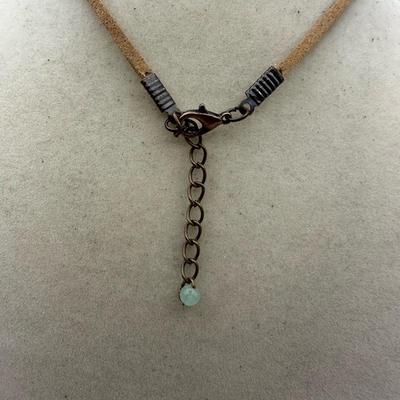 Green Coral Fossil Donut Pendant and Green Aventurine Bead on Brown Faux Suede - Picture 9 of 9